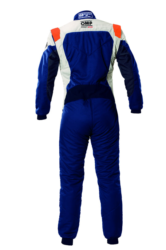 TRAJE DE CARRERAS OMP FIRST EVO MY2025 FIA 8856-2018 NAVY AZUL / FLUO NARANJA TALLA 44 - OMP original VRM Motorsports imagen 2