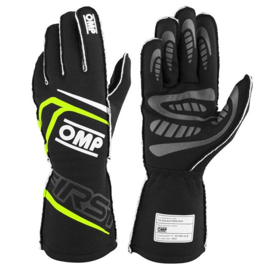 GUANTES OMP FIRST FIA 8856-2018 MY2025 NEGRO / FLUO AMARILLO TALLA L - OMP original VRM Motorsports imagen 1