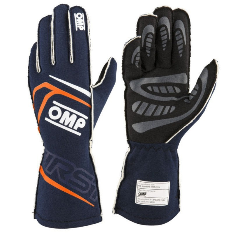 GUANTES OMP FIRST FIA 8856-2018 MY2025 NAVY AZUL / FLUO NARANJA TALLA M - OMP original VRM Motorsports imagen 1