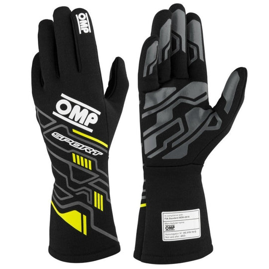 GUANTES OMP SPORT FIA 8856-2018 MY2025 NEGRO / FLUO AMARILLO TALLA M - OMP original VRM Motorsports imagen 1