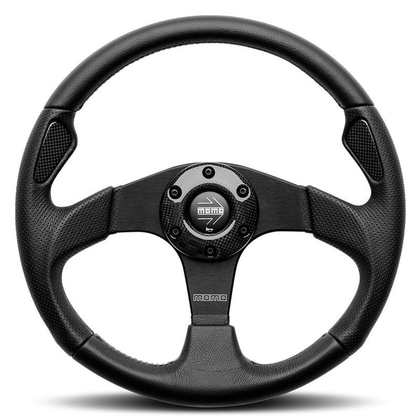 MOMO JET D32 320 BLACK LEATHER STEERING WHEEL.