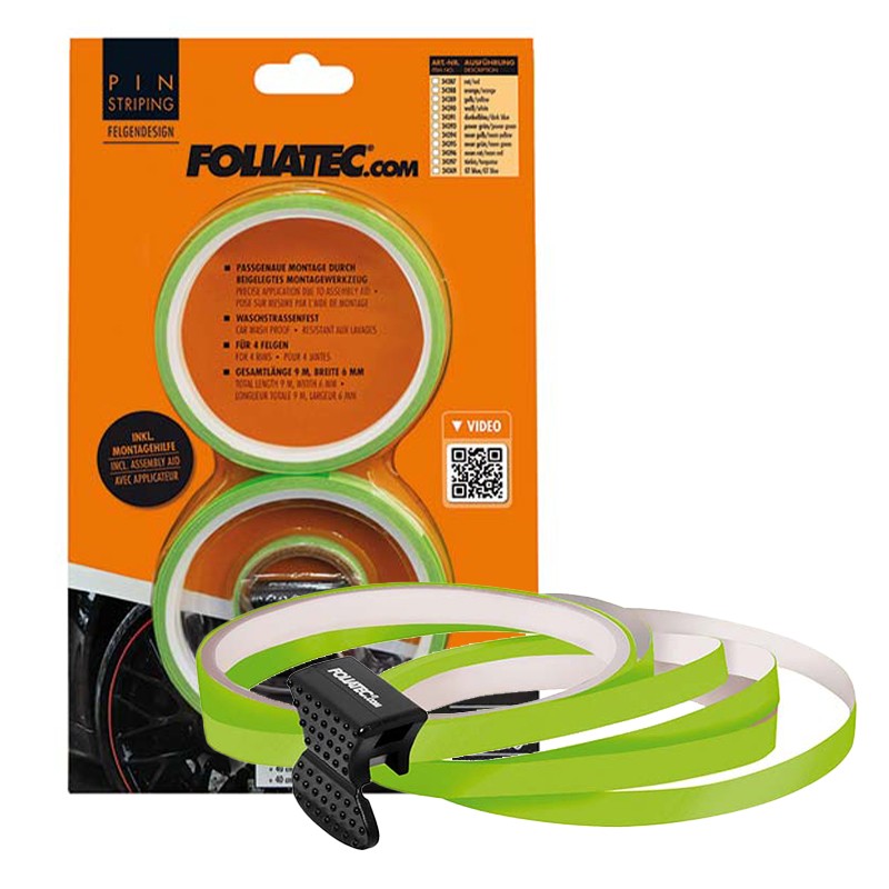 Foliatec Pinstriping Rim Design Incl. Mounting Aid Neón Verde 8,6 M (4 x 2,15 M) 6 mm - Foliatec original VRM Motorsports