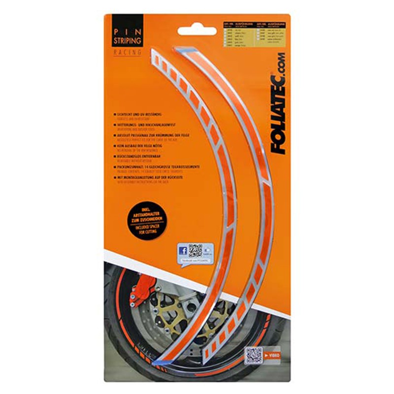 Foliatec Pinstriping Racing Naranja 14 Bandas De 7 mm x 41 Cm Incluido Espaciador - Foliatec original VRM Motorsports