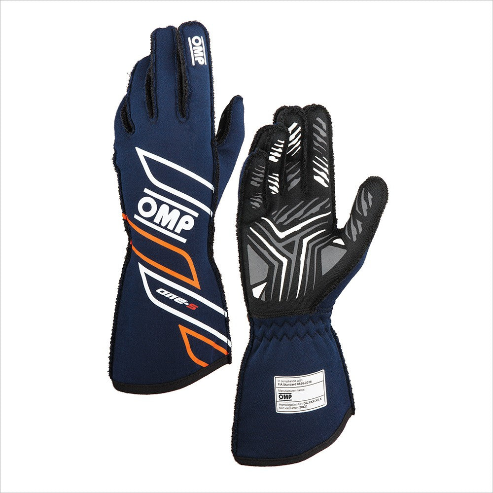 GUANTES OMP ONE-S MY2025 FIA 8856-2018 NAVY AZUL / FLUO NARANJA TALLA XL - OMP original VRM Motorsports imagen 1