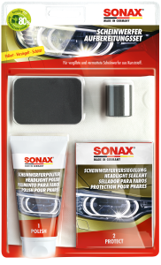SONAX SET RENTABLE PARA REACONDICIONAR CUBIERTAS PLASTICAS DE FAROS AMARILLENTOS - SONAX original VRM Motorsports